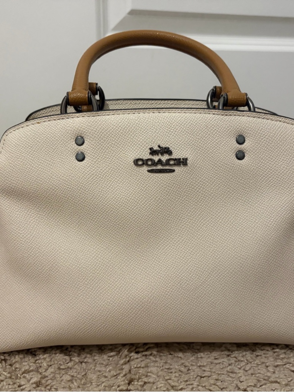 Coach Cream Dome Satchel with Tan Handles
